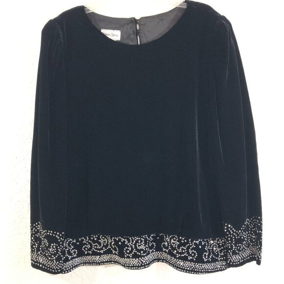 Neiman Marcus Velour Velvet Embellished Blouse - Picture 1 of 4